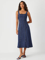 Denim Ruffle Cami Maxi Dress