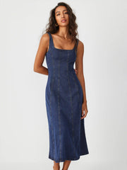 Denim Ruffle Cami Maxi Dress