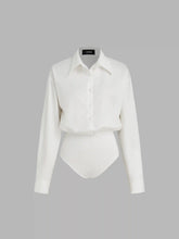 Collar Solid Button Long Sleeve Shirt Bodysuit