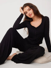 Long Sleeve Button Top & Middle Waist Trousers Loungewear Set