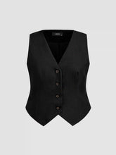 V-neck Solid Button Vest Curve & Plus