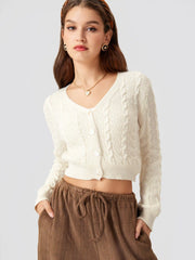 V-neck Cable Knit Button Cardigan