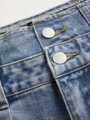 Double High Rise Solid Button Wide Leg Jeans