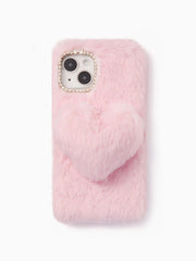 Heart Decor Furry Phone Case