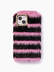 Black & Pink Stripe Furry Phone Case