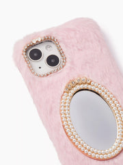 Mirror Decor Furry Phone Case
