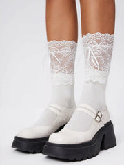 Women's Fashion White Lace Embellished Ankle Socks