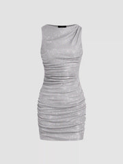 Star Glitter Ruched Mini Dress