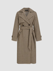 Double Breasted Tweed Houndstooth Coat With Belt
