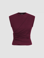 Rib Round Neck Twist Ruched Tank Top