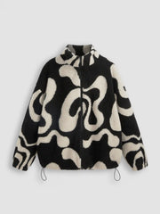 Oversized Printed Fleece Zip Up Jacket
