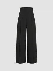Petite Solid High Waist Knitted Wide Leg Trousers