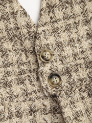 Tweed V-neck Check Button Pleated Wide Leg Jumpsuit