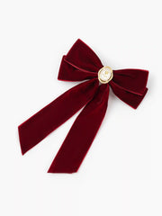Velvet Rose Badge Decor Bowknot Hair Clip