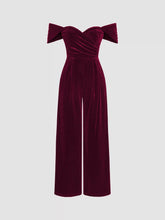 Velvet Off-shoulder Solid Ruched Jumpsuit