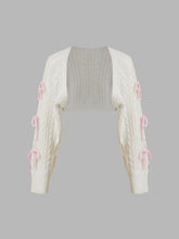 Cable Knit Bowknot Long Sleeve Shrug