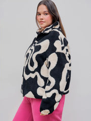 Oversized Printed Fleece Zip Up Jacket Curve & Plus