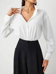 Collar Solid Button Long Sleeve Shirt Bodysuit