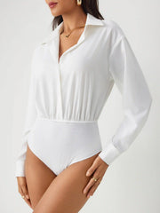 Collar Solid Button Long Sleeve Shirt Bodysuit