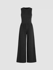 Solid Sleeveless Wide Leg Jumpsuit