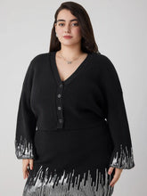 V-neck Sequin Sleeve Button Cardigan Curve & Plus