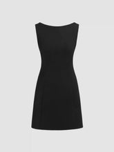 Boat Neck Solid Mini Dress