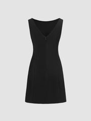 Boat Neck Solid Mini Dress