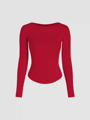 Round Neckline Solid Long Sleeve Tee