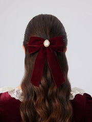 Velvet Rose Badge Decor Bowknot Hair Clip