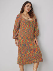 Knit Jacquard Square Neck Colorful Maxi Dress & Shrug Curve & Plus