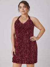 Sequin V-neck Halter Mini Dress Curve & Plus