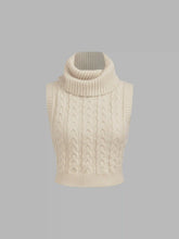 High Neck Solid Cable Knit Crop Vest & Houndstooth High Waist Wide Leg Trousers Set