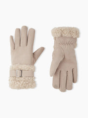 Lamb Wool Faux Leather Belt Design Thick Warm Touchscreen Gloves