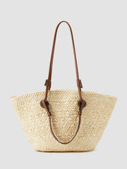 DOUBLE HANDLE STRAW TOTE BAG