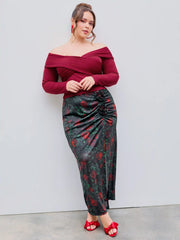 Mesh Mid Rise Floral Split Maxi Skirt Curve & Plus