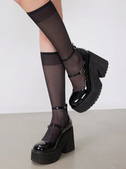 Chunky Heeled Double Strap Mary Jane Shoes