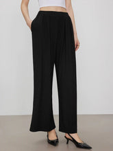 Petite Solid Elastic Waist Wide Leg Pants
