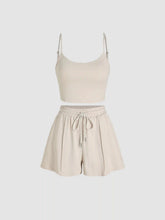 U-neckline Crop Cami Top & Drawstring Wide Leg Shorts Set