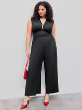 V-neck Ruched Solid Wide Leg Jumpsuit Curve & Plus