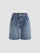 Denim High Rise Solid Wide Leg Shorts