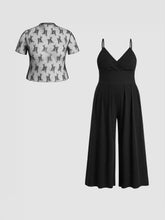 Lace See-through Top & V Neck Wide Leg Jumpsuit Curve & Plus