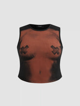 Round Neckline Graphic Tank Crop Top Curve & Plus