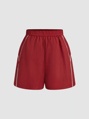 High Waist Contrast Binding Gym Shorts