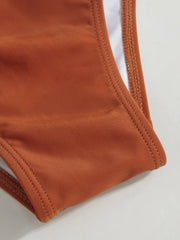 V-neck Solid Criss Cross Cheeky Bikini Set With Drawstring Cover Up Skirt Curve & Plus