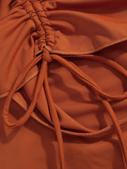 V-neck Solid Criss Cross Cheeky Bikini Set With Drawstring Cover Up Skirt Curve & Plus
