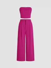 Solid Shirred Tube Top & High Waist Pants Set