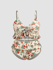 Shaping V-neck Strawberry Graphic Bracelet Full Coverage Bikini Swimsuit Curve & Plus