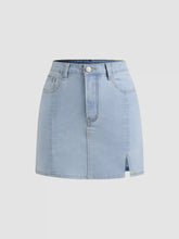 Denim Solid High Waist Split Mini Skirt