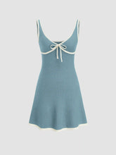 Knitted V-neck Solid Contrasting Binding Knotted Mini Dress