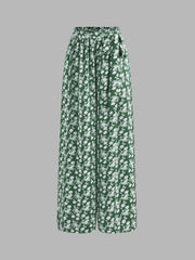 Strapless Solid Ruched Crop Top & Mid Rise Floral Knotted Wide Leg Trousers